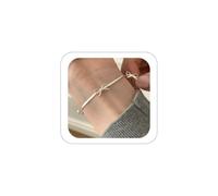 HWZJLH Dainty Silver Bow Bracelet for Women Trendy Minimalist Bow Knot Snake Chain Bracelet Simple Flexible Flat Link Chain Bracelet Jewelry Cute Handmade Gift for Her, Large, 合金钢, no gemstone