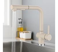 HWZJLH Faucets with Spray, Mixer Faucet Stainless Steel Swivel Hot and Cold Water Dual Mode Multifunction Pull Out Kitchen Sink Faucet-White(Oatmeal Color)