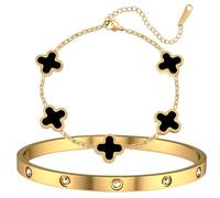 HWZJLH Gold Bracelets for Women Clover Bracelet Gold Bangles for Women Bangle Bracelets Stack 14K Gold Plated Jewelry Valentine's Day Wedding Party Birthday Gifts for Girlfriend, one size, Stainless