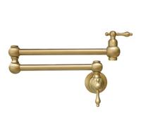 HWZJLH Gold Brass Wall Mounted Kitchen Faucet with Foldable Spout and Double Joint Swing Arms
