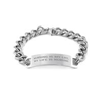 HWZJLH Nurse Gifts For Coworkers, Nursing is My Life, My Life is Nursing, Fancy Nurse Cuban Chain Bracelet, Engraved Bracelet From Boss, Small, Silver Plated Zinc, Cubic Zirconia
