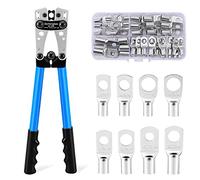 HX-50B Battery Cable Lug Crimping Tools Hand Electrician Pliers for Crimping Wire Cable from 6-50mm²(AWG 8-1/0) with Thickened and Reinforced the Metal Plate (HX50B Crmper +60PCSTerminals)