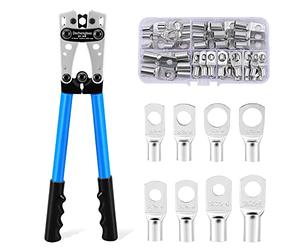 HX-50B Battery Cable Lug Crimping Tools Hand Electrician Pliers for Crimping Wire Cable from 6-50mm²(AWG 8-1/0) with Thickened and Reinforced the Metal Plate (HX50B Crmper +60PCSTerminals)