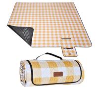 HX&OD Picnic Outdoor Blanket, Extra Large, 80''x80'' Waterproof Foldable Blankets Gingham Picnic Mat for Beach, Camping Grass Lawn Park Accessories Cute Couple Ideas Wedding (Yellow, 80”x80”)