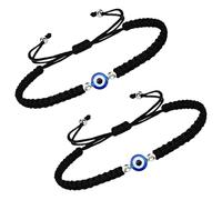 HX YUEGOUHUI 2 Pcs Evil Eye Bracelet Handmade Adjustable Black Braided Protection Jewellery Lucky Charm Friendship Cord for Women Men Couples Everyday Wear and Gifting