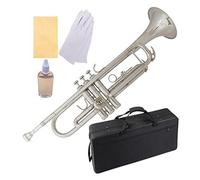 HXBER Prefessional Bb Trumpet Brass Material Silver-Plated Surface Beautiful Shell Buttons Wind Instrument with 5C Mouthpiece Carry Bag Gloves Cleaning Cloth