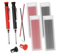 HXC 2 Pcs Carpenters Pencil with Sharpener Mechanical Pencils with 36 Refills Deep Hole Construction Pencil for Carpenter Woodworking Architect Marking, (Black, Red)