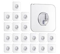 HXC 20 PCS Self Adhesive Hooks Transparent Stick on Hooks Bathroom Wall Hook Heavy Duty Invisible Sticky Back Plastic Hook for Towels Clothes Keys Christmas Garland