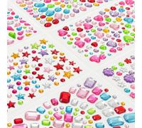 HXC 4000 Pcs Gem Stickers, Self Adhesive Gems for Crafting, Stick on Gems Rhinestone Glitter Stickers for Kids Crafts DIY Card Making, Various Shapes Multicoloured Acrylic (11 Sheets)