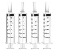 HXC 60ml Syringe 4 pack Plastic Syringe with Cap Feeding Syringe for Pets Individually Packaged Syringes Measuring Syringe Sterile for Labs, Food, Dispensing, Watering