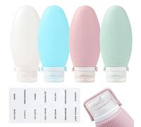HXC Silicone Travel Bottle 4 Pcs 90ml Travel Bottles for Toiletries Small Mini Empty Squeeze Bottles with Lable Leak Proof Refillable for Shampoo and Conditioner with Storage Bag