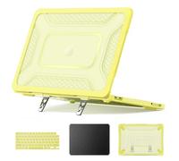 HXCASEAC Case for MacBook Neo 13 inch with Stand，Keyboard Cover, Mouse Pad | Anti-Scratching Protective Hard Cover, Foldable Ergonomic Stand, for Mac Book Neo 13 2026, A3404 A18 Pro Chip, Yellow, Citrus