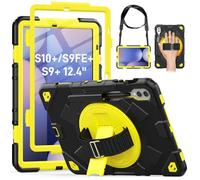 HXCASEAC Case for Samsung Galaxy Tab S10+ Plus / S9 Fe+ / S9+ 5G 12.4 inch Protective with Screen Protector/S Pen Holder/ 360 Rotating Stand Hand Strap - Yellow