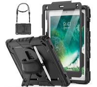 HXCASEAC for iPad Pro 9.7 Case, Air 2 Case, 9.7 inch 6th/5th Gen 2018/2017/2016/2014 with Screen Protector/Pencil Holder/ 360 Rotating Hand Strap Stand, Full Body Protective iPad 9.7 Cover - Black