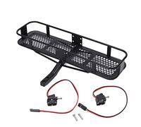Hxenotropy Metal Rear Bumper Back Hitch Carrier with Square LED Lights for 1/10 RC Car, Durable Iron Luggage Rack Upgrade Compatible with SCX10 and Models