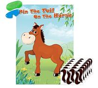 Hxezoc Pin The Tail On The Horse Game for Kids - Large Horse Poster Game for Boys/Girls Birthday Party Decorations - 30 Tails