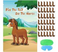 Hxezoc Pin The Tail On The Horse Game for Kids Large Horse Poster Party Games for Birthday Party Cowboy Party Decorations Horse Party Games Supplies - 36 Tails Stickers