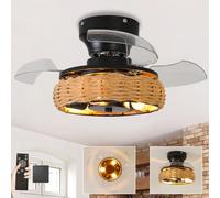 HXFFXHF 20in cage Ceiling Fans with Lights and Remote Control, Retro Industrial Ceiling Fan Chandelier with Retractable Blades, Reversible 6 Speed Silent Bohemian Fan Light for Farmhouse Bedroom-Iron