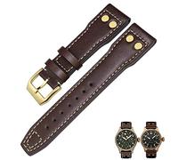 HXFFXHF 20mm 21mm 22mm Leather Bronze Rivet Watchband Fit For IWC Bronze Big Pilots Mark 18 Spitfire Watch Strap