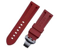 HXFFXHF 24mm Nature Soft Rubber Watchband for Panerai Strap Butterfly Buckle for PAM111/441/389 Belt Watch Band Accessories (Color : Orange, Size : 24mm Folding Buckle)