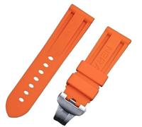 HXFFXHF 24mm Nature Soft Rubber Watchband for Panerai Strap Butterfly Buckle for PAM111/441/389 Belt Watch Band Accessories (Color : Orange, Size : 24mm Folding Buckle)
