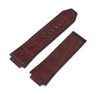 HXFFXHF 25 * 19mm Cow Real Leathe Rubber Silicone Back Watchband Watch Band for Strap for Big Bang Accessories Butterfly Buckle (Color : Brown, Size : with Black Buckle)