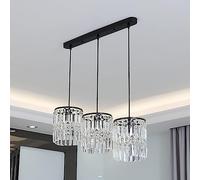 HXFFXHF 3 Light Crystal Chandelier Pendant Lighting Kitchen Island Vintage Gold Farmhouse Black Long Linear Ceiling Hanging Lamp for Dining Bedroom Living Room Hotel(Gold)