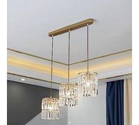 HXFFXHF 3 Light Crystal Chandelier Pendant Lighting Kitchen Island Vintage Gold Farmhouse Black Long Linear Ceiling Hanging Lamp for Dining Bedroom Living Room Hotel(Gold)