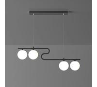 HXFFXHF 4-Light Globe Glass Gold Linear Pendant Adjustable Height Bar Chandelier Ceiling Hanging Lamp Kitchen Island Lighting Fixtures for Over Table Living Room(Black,4 Heads)