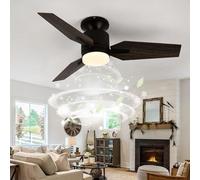 HXFFXHF 42'' Ceiling Fans with Lamps 6 Speed 3 Color, Silent Fan Chandeliers Ceiling Light Reversible Summer Winter Mode, Ceiling Fans with Lights and Remote led Living Room Bedroom -Black+Wood Grain