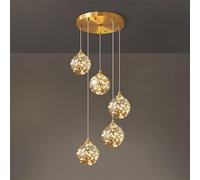 HXFFXHF 5 Light Long Globe Chandelier Bubble Balls Firework Glass Pendant Light Gold Foyer Chandeliers for High Ceilings Entryway Staircase Dining LED Chandelier for Kitchen Island Bedroom