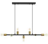 HXFFXHF 7-Light Mid Century Linear Pendant Light Farmhouse Industrial Long Strip Hanging Ceiling Black Gold Vintage Rustic Sputnik Chandelier for Bedroom Dining Room Cafe Bar Restau