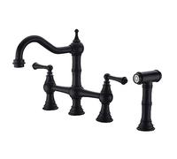 HXFFXHF 8 inch Centerset Bridge Kitchen Faucet with Brass Side Sprayer 2 Handles 4 Holes Antique Classic Heritage Deck-Mount Kitchen Sink Brushed Nickel