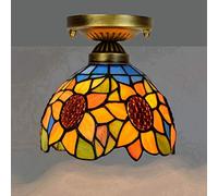 HXFFXHF 8-Inch Retro Aisle Ceiling Lighting in Tiffany Style Stained Glass Semi Flush Mount Ceiling Lamp for Corridor Balcony Ceiling Light Fixture,110-240V,E27,40W,B,8INCH