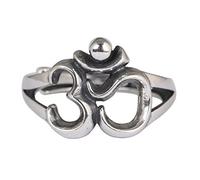 HXFFXHF 925 Sterling Silver Ring Vintage Buddha Six Words Open Adjustable Rings for Women and Men Couple Jewelry