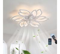 HXFFXHF and Remote Control Quiet Chandeliers Ceiling Light led dimmable dc 6 Speed Reversible Fan Light Ceiling for Bedroom Living Room-White