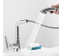 HXFFXHF Basin Faucet with Pull Out Spray Brass Telescopic Swivel Hot and Cold Multifunction Bathroom Sink Faucets-Black(Cromo)