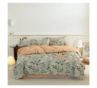 HXFFXHF Bed Four Pieces Set Cotton Brushed Elegant Bedding Set Soft Chic Leaves Flowers Printing Duvet Cover Bed Sheet Pillowcases Queen King(3,150X200cm3Pcs)