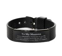HXFFXHF Black Shark Mesh Bracelet for Mamma - Blessings and Love Engraved - Mothers Day Unique Gifts - Unique Jewelry for Mom, Christmas, Birthday, Small, Silver Plated Zinc, Cubic Zirconia
