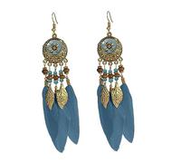 HXFFXHF Boho Feather Leaf Dangle Earrings for Women Girls Gold Plated Long Ball Bead Leaf Fringe CZ Enamel Dreamcatcher Statement Charms Drop Dangling Fish Hook Stud Lightweight Antique Bohemian