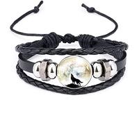 HXFFXHF Braided Cuff Bracelets, Rope Bracelet for Women Vintage Braided Rope Bangle Black Multilayer Twist Leather Beaded Round Glass Black Wolf Animal Woven Bracelets Kid Friend Handmade Clothing