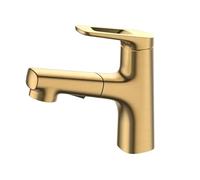 HXFFXHF Brushed Gold/Black Bathroom Basin Faucets Pull Out Type Brass Hot and Cold Single Handle Sink Mixer Lavatory Crane Basin Taps Kitchen Sink Faucet