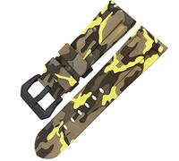HXFFXHF Butterfly Clasp Rubber Watchband 24mm 26mm for Panerai LUMINOR Submersible Colorful Silicone Sport Watch Strap (Color : Camo YLW Black 2, Size : 24mm)