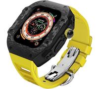 HXFFXHF Carbon Fiber Shockproof Watch Case Rubber Bands，For Ultra 49mm Series，Men Women Titanium Alloy Frame Replacement Strap，with Stainless Steel Butterfly Clasp Bands and Bezels