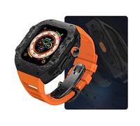 HXFFXHF Carbon Fiber Watch Case,For Ultra 8 2 49mm Luxury Modification Kit,For iWatch 9 8 7 6 5 4 SE 45mm 44mm Fluorine Rubber Strap With Tool(Style10,45mm)