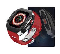 HXFFXHF Carbon Fiber Watch Case,For Ultra 8 2 49mm Luxury Modification Kit,For iWatch 9 8 7 6 5 4 SE 45mm 44mm Fluorine Rubber Strap With Tool(Style10,45mm)