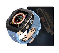 HXFFXHF Carbon Fiber Watch Case,For Ultra 8 2 49mm Luxury Modification Kit,For iWatch 9 8 7 6 5 4 SE 45mm 44mm Fluorine Rubber Strap With Tool(Style10,45mm)
