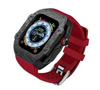 HXFFXHF Carbon Fiber Watch Case，For Ultra 8 2 49mm Luxury Modification Kit，For iWatch 9 8 7 6 5 4 SE 45mm 44mm Fluorine Rubber Strap With Tool(Style10,45mm)
