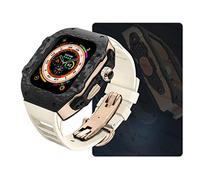 HXFFXHF Carbon Fiber Watch Case,For Ultra 8 2 49mm Luxury Modification Kit,For iWatch 9 8 7 6 5 4 SE 45mm 44mm Fluorine Rubber Strap With Tool(Style10,45mm)