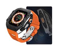 HXFFXHF Carbon Fiber Watch Case,For Ultra 8 2 49mm Luxury Modification Kit,For iWatch 9 8 7 6 5 4 SE 45mm 44mm Fluorine Rubber Strap With Tool(Style10,45mm)